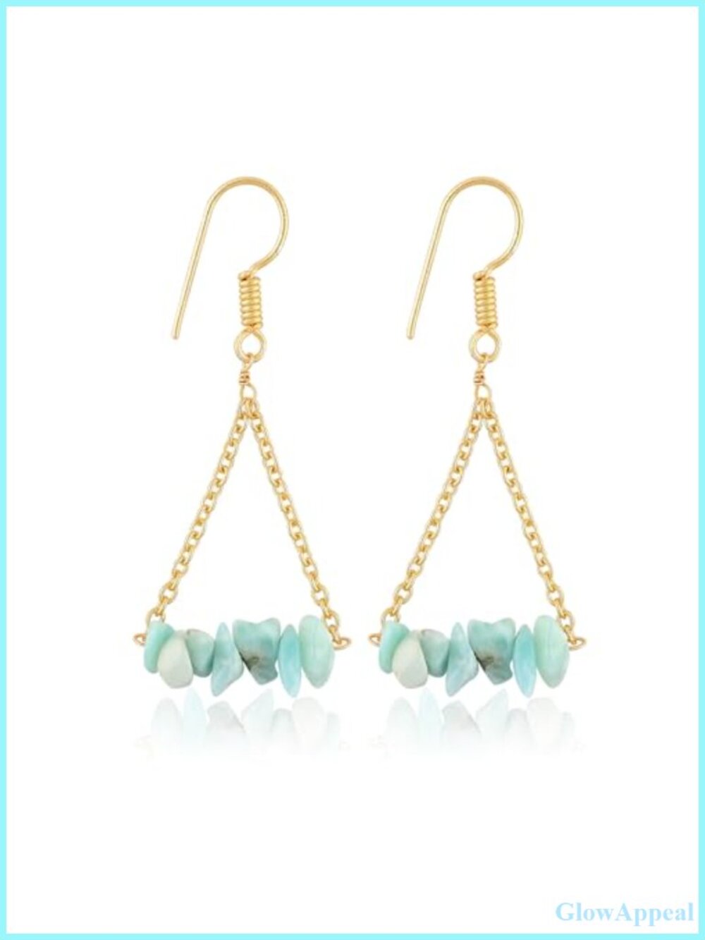 Natural Larimar Triangle Drop Earrings Gold Plated Handmade Gemstone